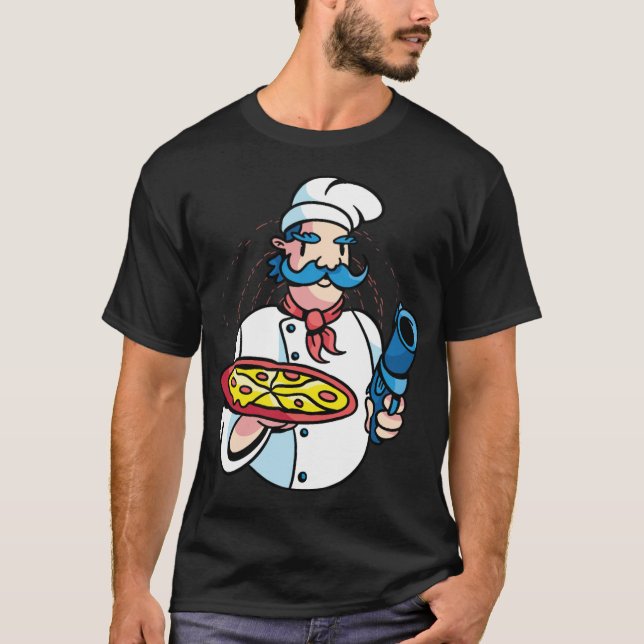 chef with  and pizza in his donut party cooks  T-Shirt (Vorderseite)