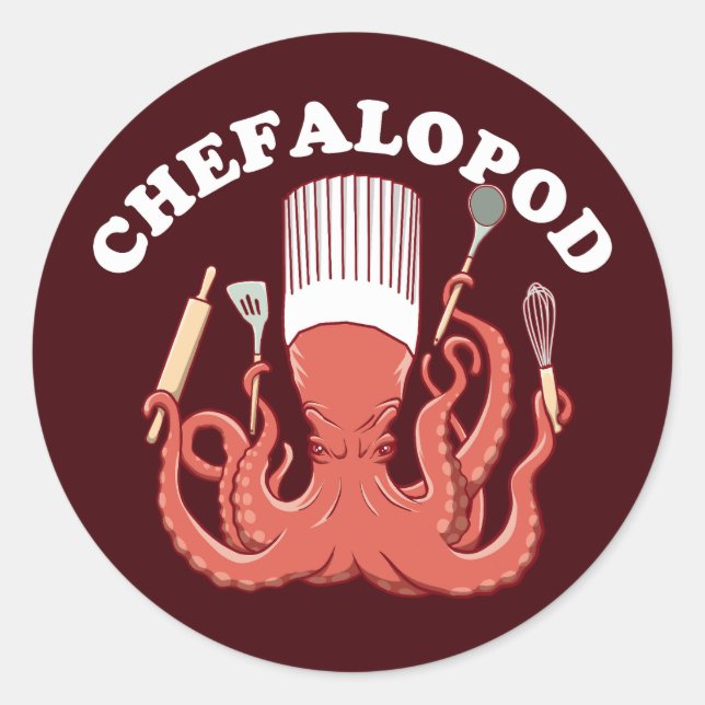 Chefalopod | Octopus Koch Funny Pun Runder Aufkleber (Vorderseite)