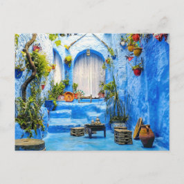 Chefchaouen Blue City Marokko Ölgemälde Boho Feiertagspostkarte