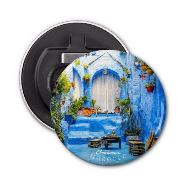 Chefchaouen Blue City Marokko Ölgemälde Boho Flaschenöffner (Vorderseite)