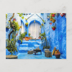 Chefchaouen Blue City Marokko Ölgemälde Boho Postkarte