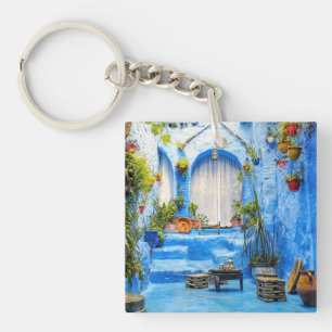 Chefchaouen Blue City Marokko Ölgemälde Boho Schlüsselanhänger
