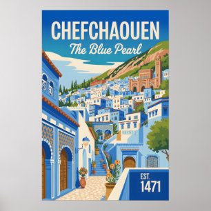 Chefchaouen Marokko Retro-Reiseplakat-Kunst Poster