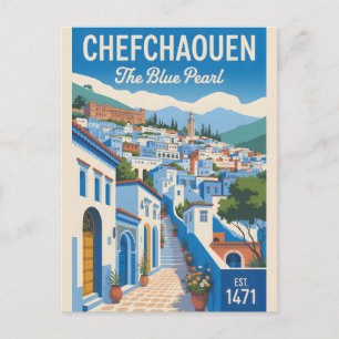 Chefchaouen Marokko Retro-Reiseplakat-Kunst Postkarte