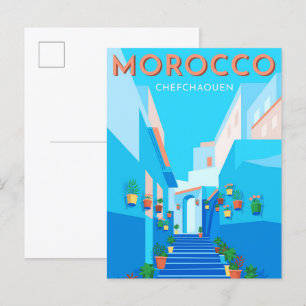 Chefchaouen Marokko Vintage Reiseillustration Postkarte