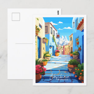 Chefchaoun Marokko Vintage Reise Illustration Postkarte