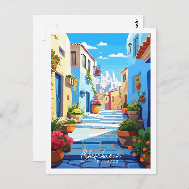 Chefchaoun Marokko Vintage Reise Illustration Postkarte (Vorne/Hinten)