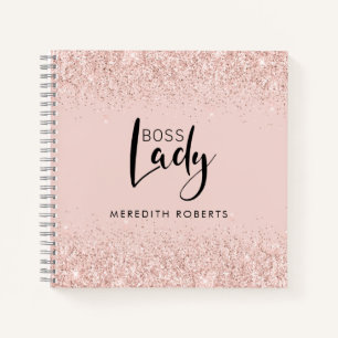 Chefin Lady Rose Gold Blush Glitter Personalisiert Notizbuch