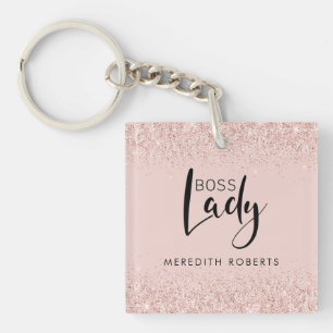 Chefin Lady Rose Gold Blush Glitter Personalisiert Schlüsselanhänger