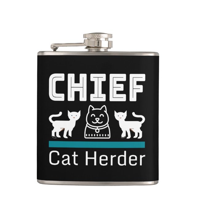 Chefkatze Herder Funny Flachmann (Vorderseite)