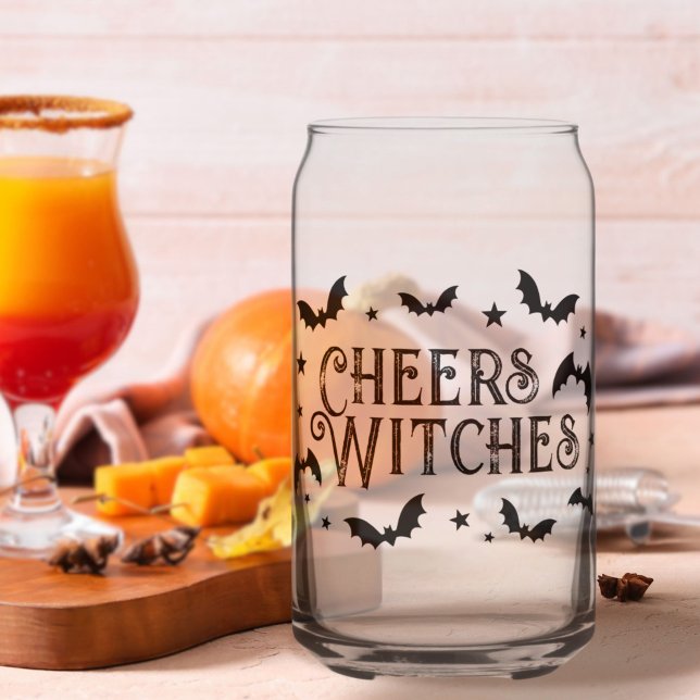 Chefs Hexen Fledermäuse und SternenHalloween Dosenglas (Cheers Witches Bats and Stars Halloween Can Glass)