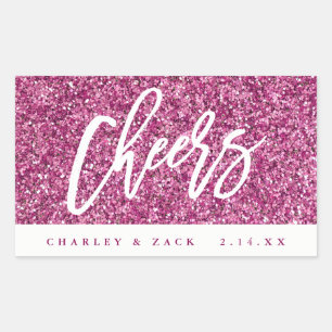 Chefs Hot Pink Glitzer Mini Wein Champagner Label Rechteckiger Aufkleber