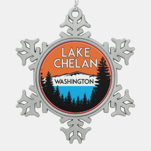Chelan-See Washington Schneeflocken Zinn-Ornament