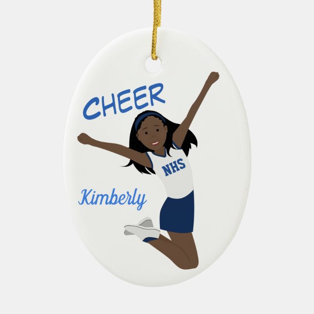 Cheleader African American Dark Blue & White Keramik Ornament (Vorne)