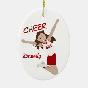 Cheleader Brünett Red & White Keramik Ornament