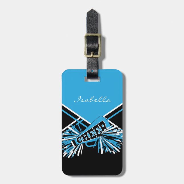Cheleader Outfit in Baby Blue, White und Black Gepäckanhänger (Vorderseite vertikal)