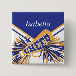 Cheleader Outfit in Blau, Weiß und Gold Button