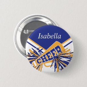 Cheleader Outfit in Blau, Weiß und Gold Button