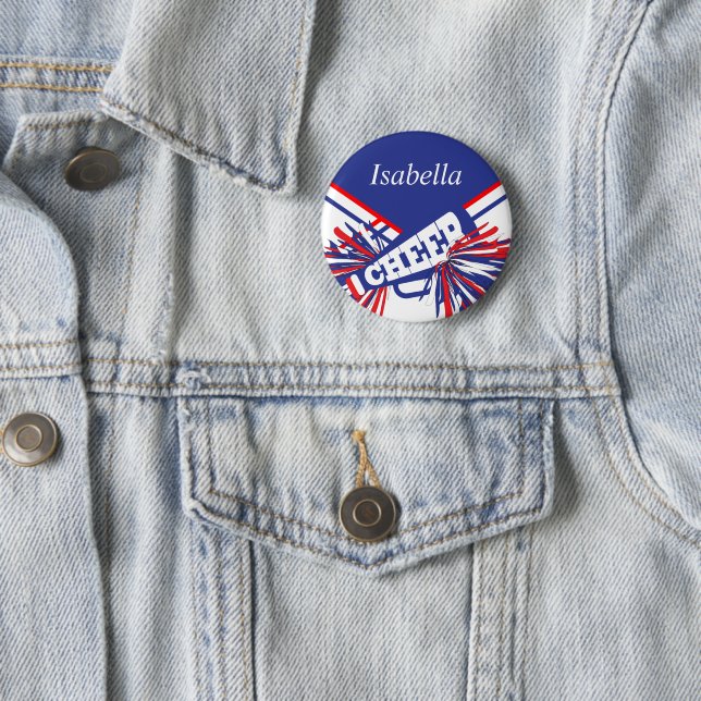 Cheleader Outfit in Blau, Weiß und Rot Button (Beispiel)