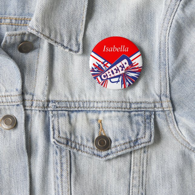 Cheleader Outfit in Blau, Weiß und Rot Button (Beispiel)