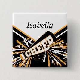 Cheleader Outfit in Gold, Weiß und Schwarz Button