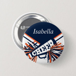 Cheleader Outfit in Navy Blue, Orange & White Button