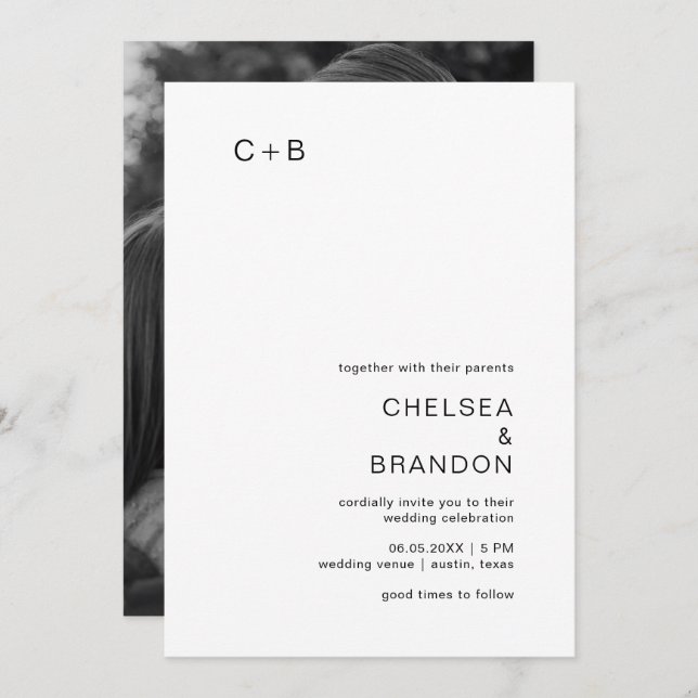 Chelsea Black and White Modern Wedding Einladung (Vorne/Hinten)