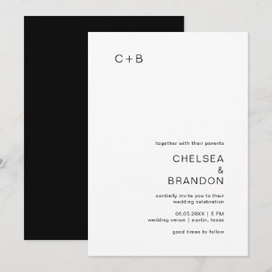 Chelsea Black and White Modern Wedding Einladung