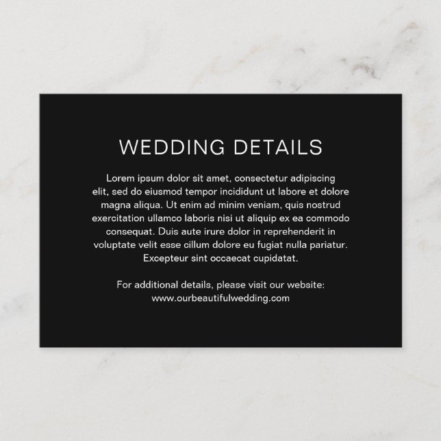 Chelsea Black Modern Wedding Begleitkarte (Vorderseite)