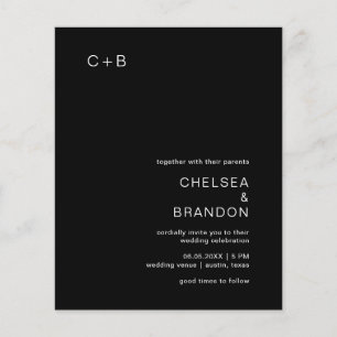 Chelsea Black Modern Wedding Einladung