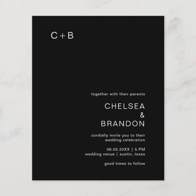 Chelsea Black Modern Wedding Einladung (Vorderseite)