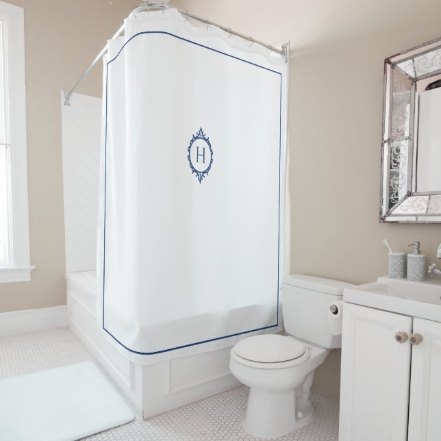 Chelsea Blau und Weiß Mit Monogramm Duschvorhang (Beispiel)