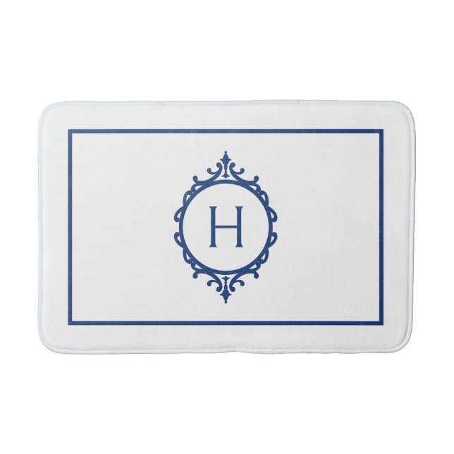 Chelsea Blue and White Mit Monogramm Bath Mat Badematte (Vorderseite)