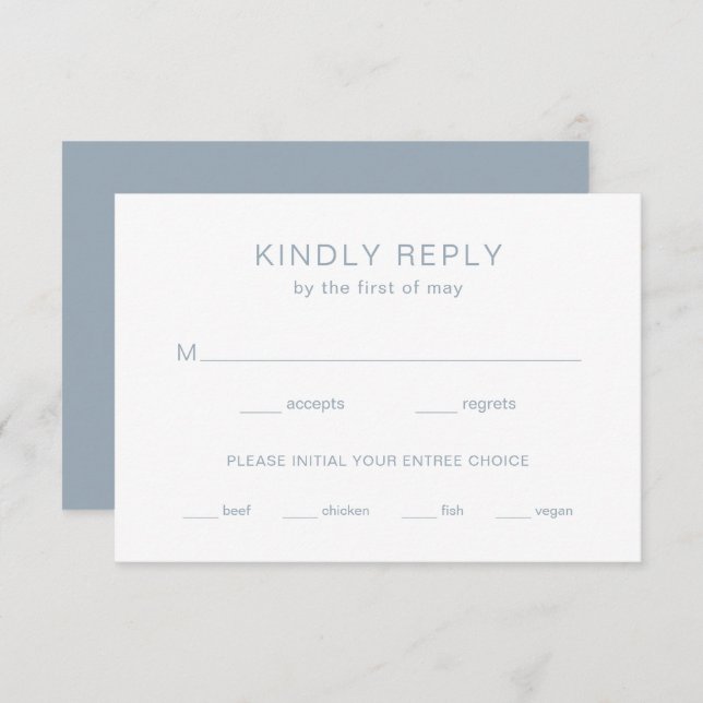 Chelsea Dusty Blue Modern Wedding RSVP Karte (Vorne/Hinten)