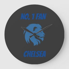 Chelsea FC mit Löwenbild. Personalisierbar. Große Wanduhr