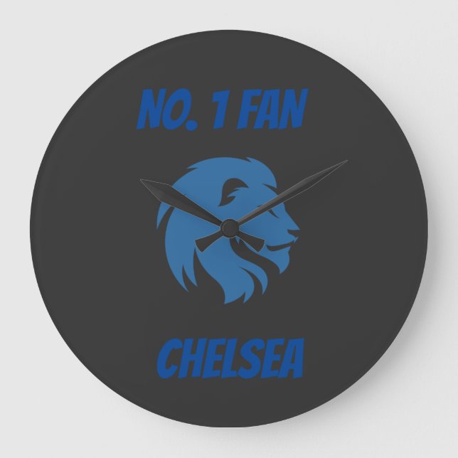 Chelsea FC mit Löwenbild. Personalisierbar. Große Wanduhr (Vorderseite)