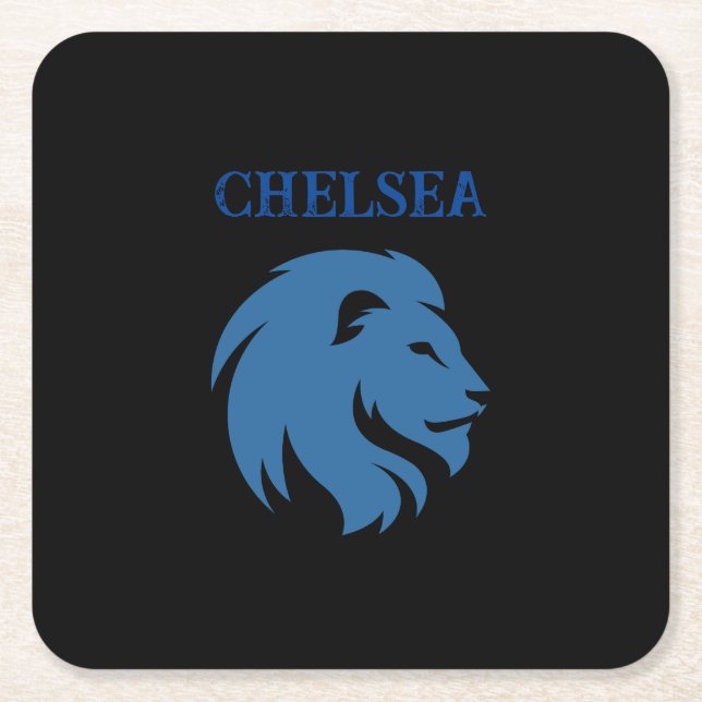 Chelsea FC mit Löwenbild. Personalisierbar. Unters Rechteckiger Pappuntersetzer (Vorderseite)