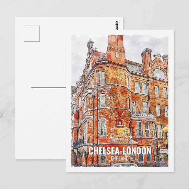 Chelsea London England Travel Place Watercolor Postkarte (Vorne/Hinten)