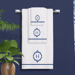 Chelsea Mit Monogramm Handtuch blau und weiß Badhandtuch Set