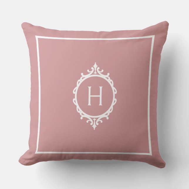 Chelsea Pink Blush und White Mit Monogramm Kissen (Vorderseite)