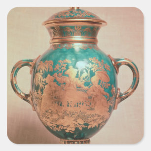 Chelsea-Vase und Deckel mit Goldchinoiserie Quadratischer Aufkleber