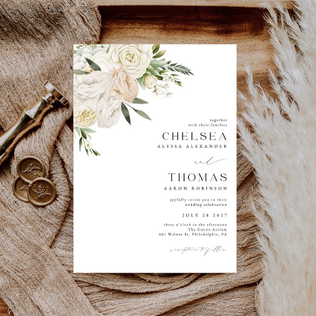 CHELSEA Watercolor White Blooms Wedding Invitation Einladung (Von Creator hochgeladen)