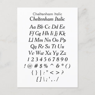 Cheltenham Italic - Zazzle-Schriftart-Musterblatt Postkarte