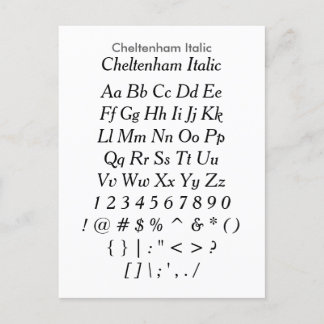 Cheltenham Italic - Zazzle-Schriftart-Musterblatt Postkarte