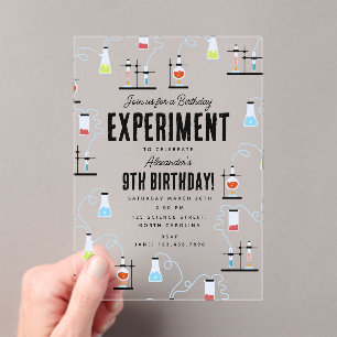 Chemie-Experiment Kindergeburtstag-Party Acryleinladungen