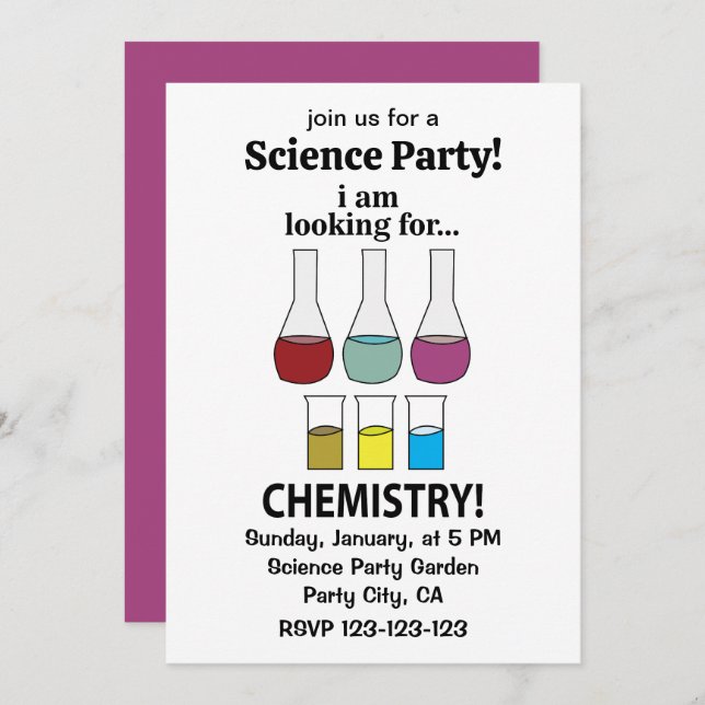 Chemie Funny Ich suche Chemie Einladung (Vorne/Hinten)