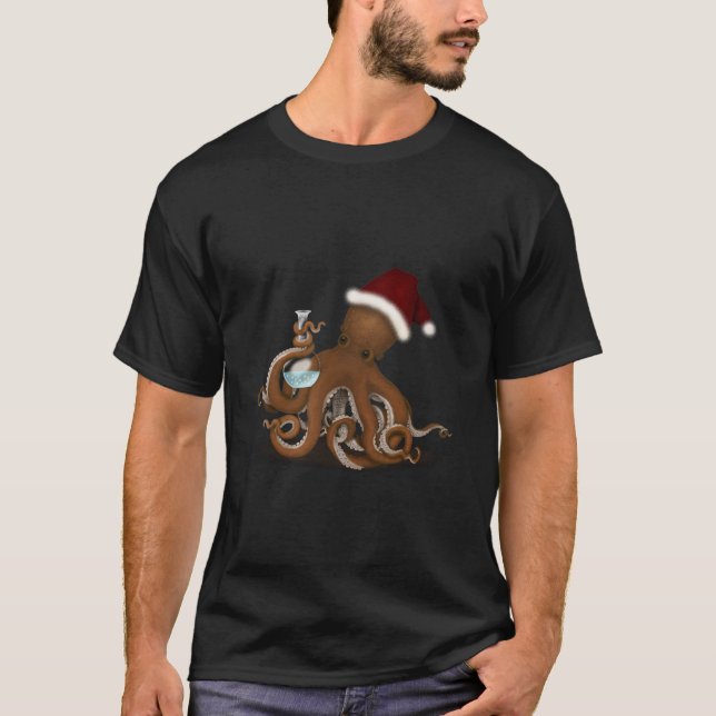 Chemie Octopus in der Weihnachtsmannmütze Steampun T-Shirt (Vorderseite)