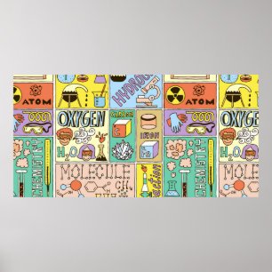 Chemie Science Banners Set. Farb Hand Drawing vi Poster