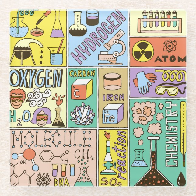 Chemie Science Vintag Illustration Set Glasuntersetzer (Vorderseite)