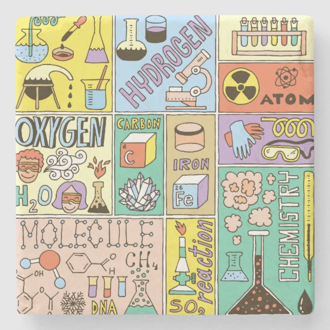 Chemie Science Vintag Illustration Set Steinuntersetzer (Vorderseite)
